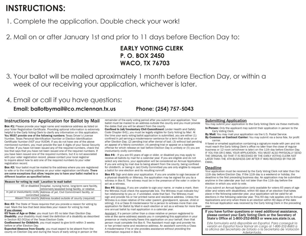 Mail-in Ballot Application Form - November 8, 2022 Election - McLennan  County Republican Party