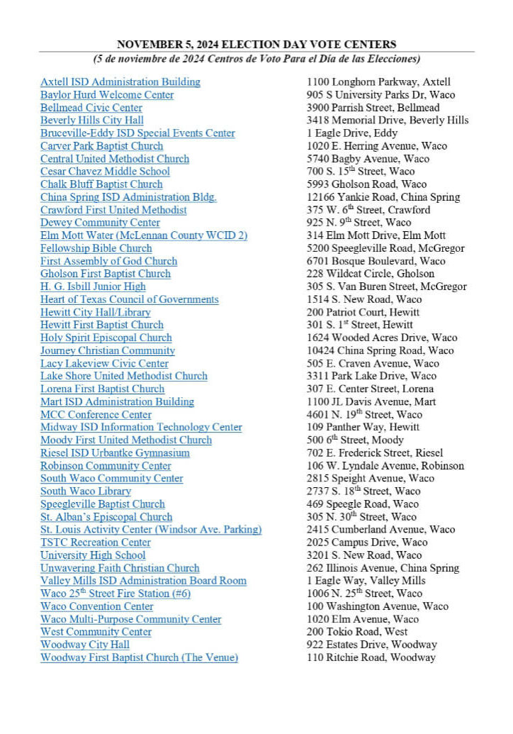 November 5, 2024 Election Day Polling Locations